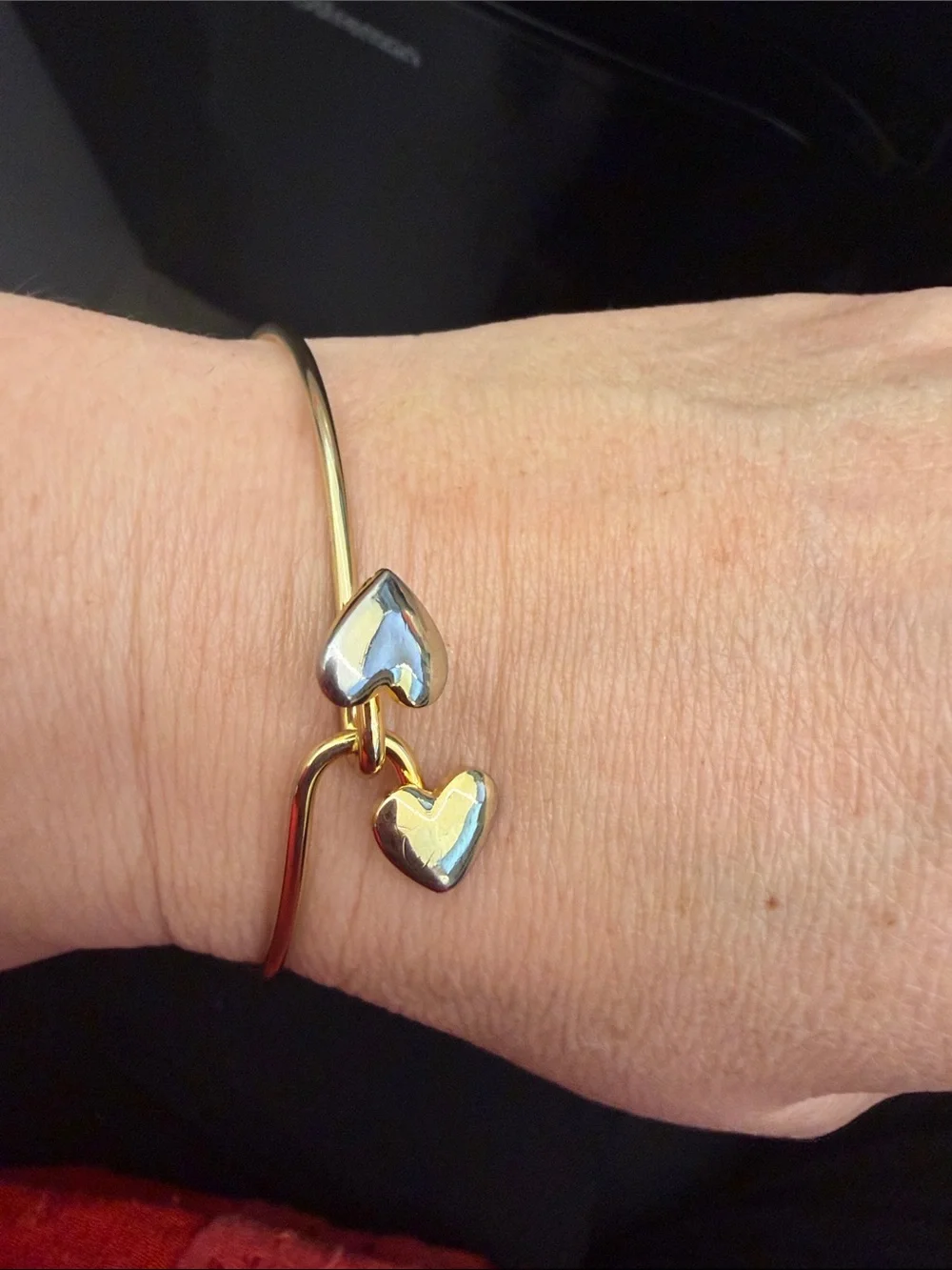 Gold Heart Duo Bangle Bracelet - Women Jewelry